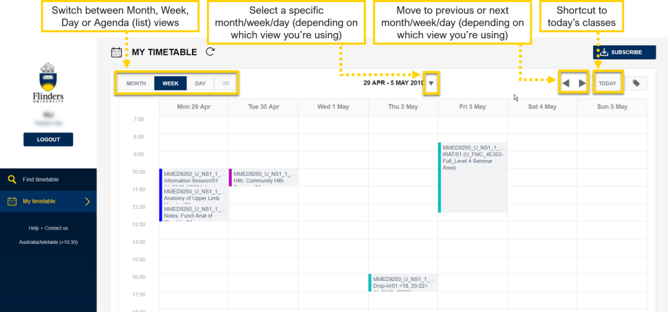 Navigation in desktop view of MD Timetable